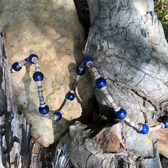 💞Lapis Lazuli Beads; Multi Cream/Brown Pukkas💕 - Picture 3 of 4